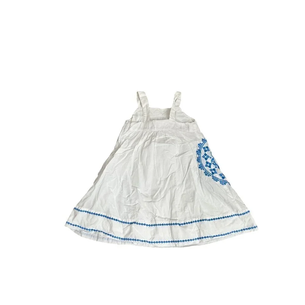 GYMBOREE Girls White Cotton Sundress With Blue Embroidered Medallion Design Size